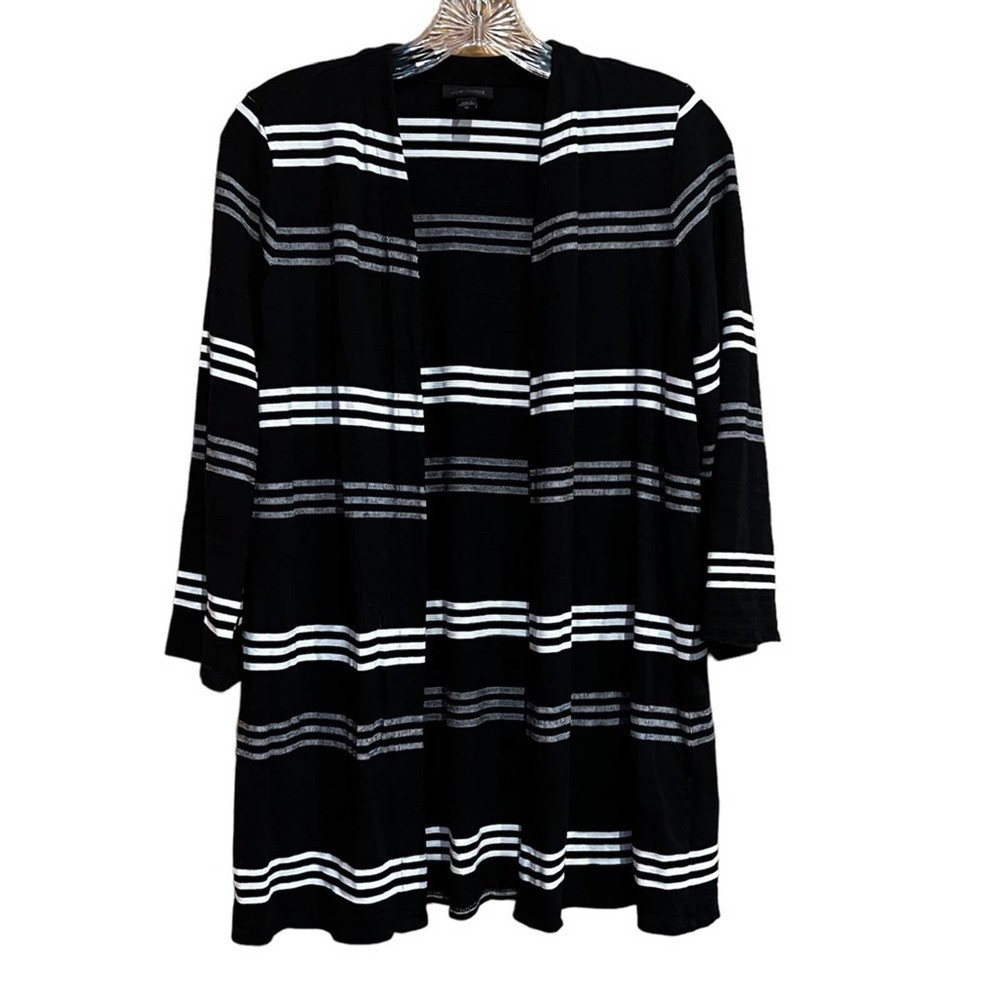 J. Jill Cardigan Women's XS Wearever Collection Open Front Striped Black Stretch